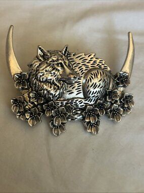 Silver Tone Viking Wolf Hair Barrett Holder Women Accessory  Moon Floral New